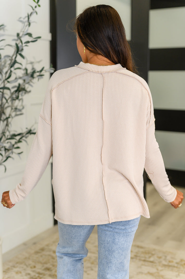 Wander & Rest Cable Ribbed Knit Drop Shoulder Top in Sand Beige   Womens Joy & Country