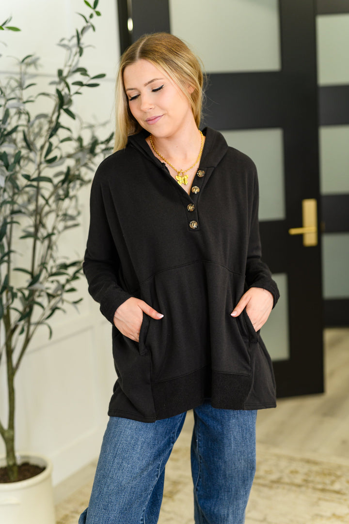 Warm Intentions Henley Pullover in Black   Womens Joy & Country