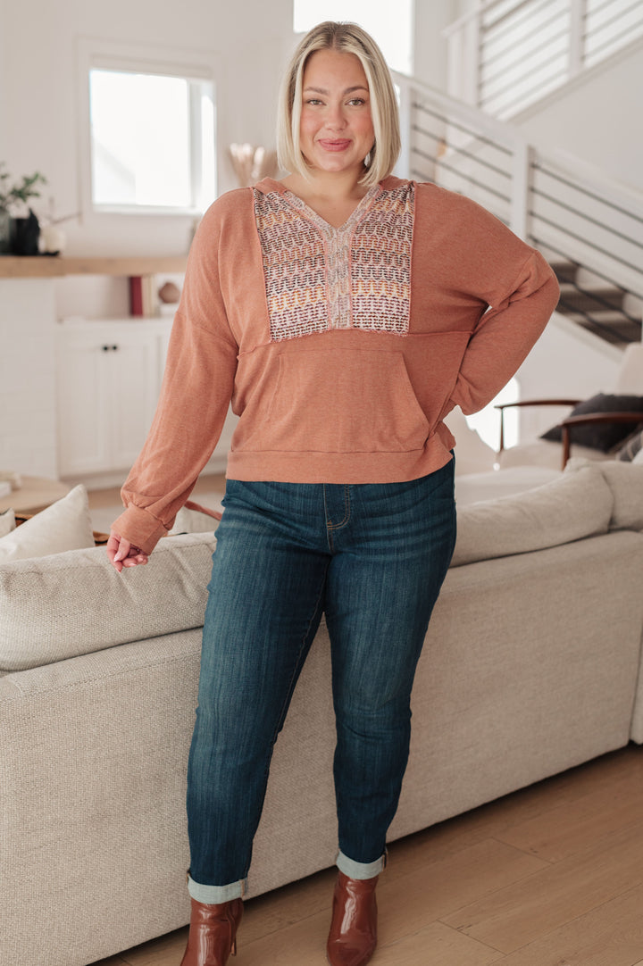 Wave Hello Mixed Print Hoodie   Tops Joy & Country