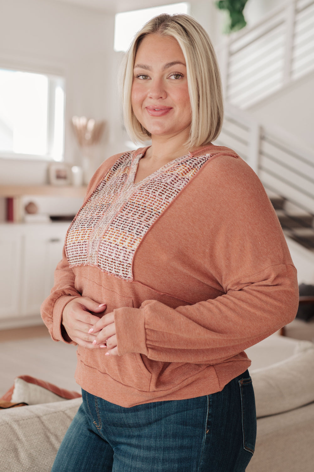 Wave Hello Mixed Print Hoodie   Tops Joy & Country