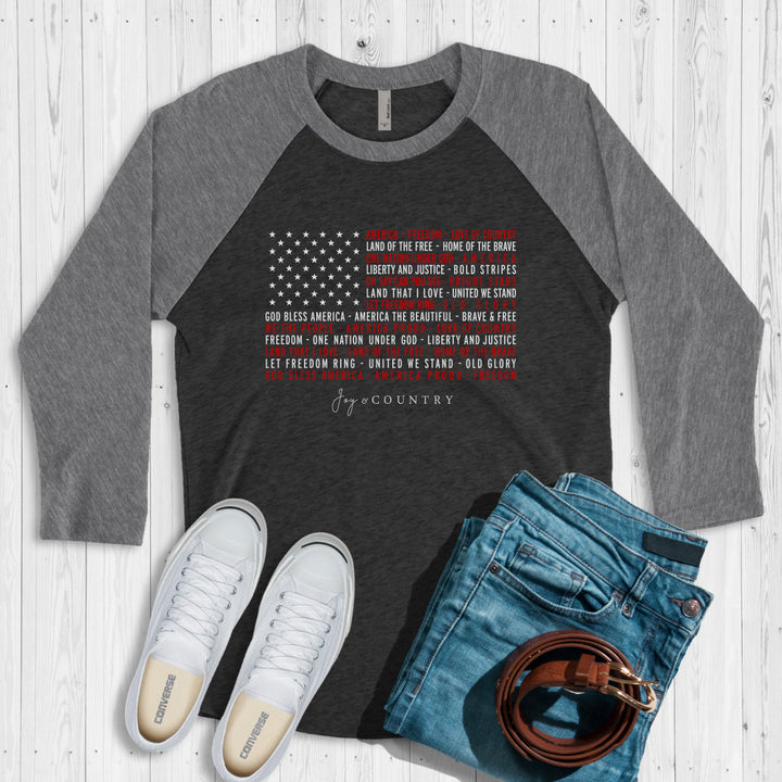 We Love America - Unisex Tri-Blend 3/4 Sleeve Raglan Tee   Long-sleeve Joy & Country