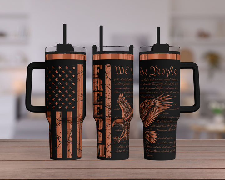 [PRE-ORDER] Freedom USA Flag We The People - 40 oz. Stainless Steel Laser-Engraved XL Tumbler (Black With Premium Copper) [SHIPS IN 1-2 WEEKS] - Joy & Country
