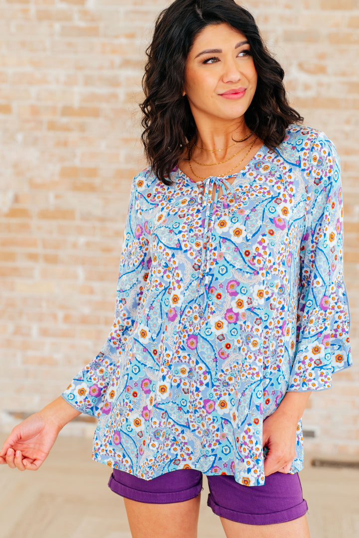 Bell-Sleeve Top in Retro Ditsy Floral