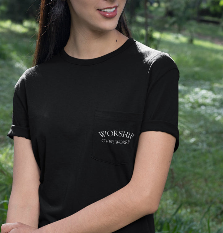 Worship Over Worry - Unisex Pocket Crew-Neck Tee   T-Shirt Joy & Country