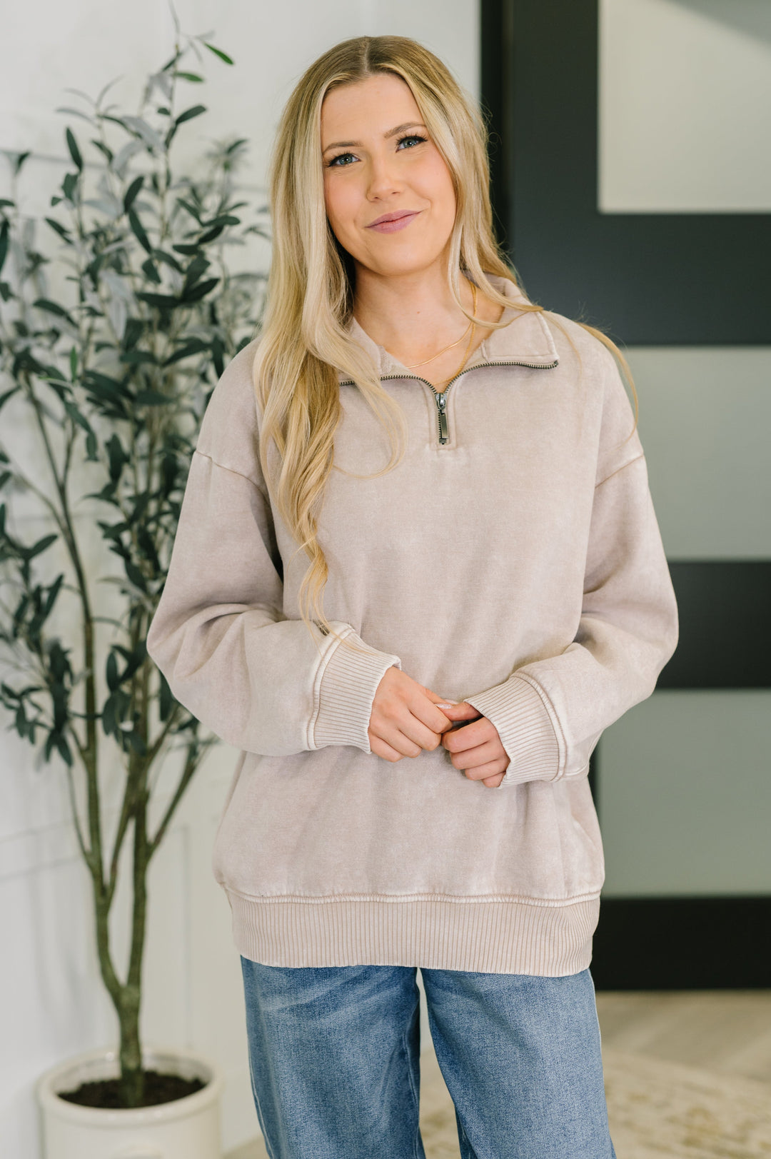 You Should Know Half Zip Pullover in Ash Mocha   Womens Joy & Country
