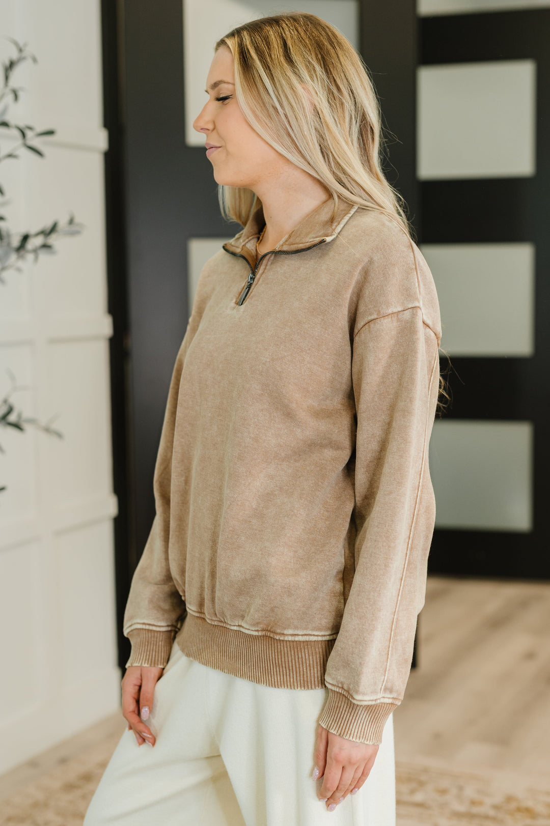 You Should Know Half Zip Pullover in Deep Camel   Womens Joy & Country