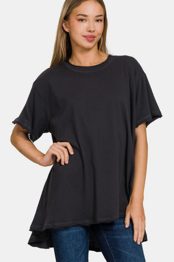 Comfy Basics Oversized Hi-Lo T-Shirt - Black