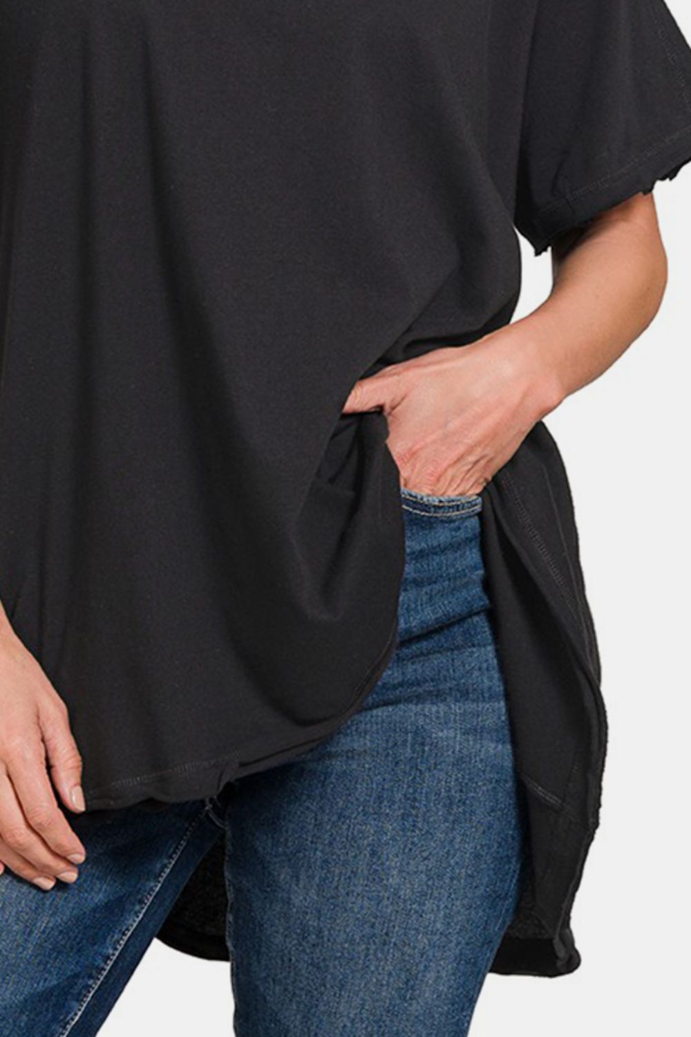 Comfy Basics Oversized Hi-Lo T-Shirt - Black