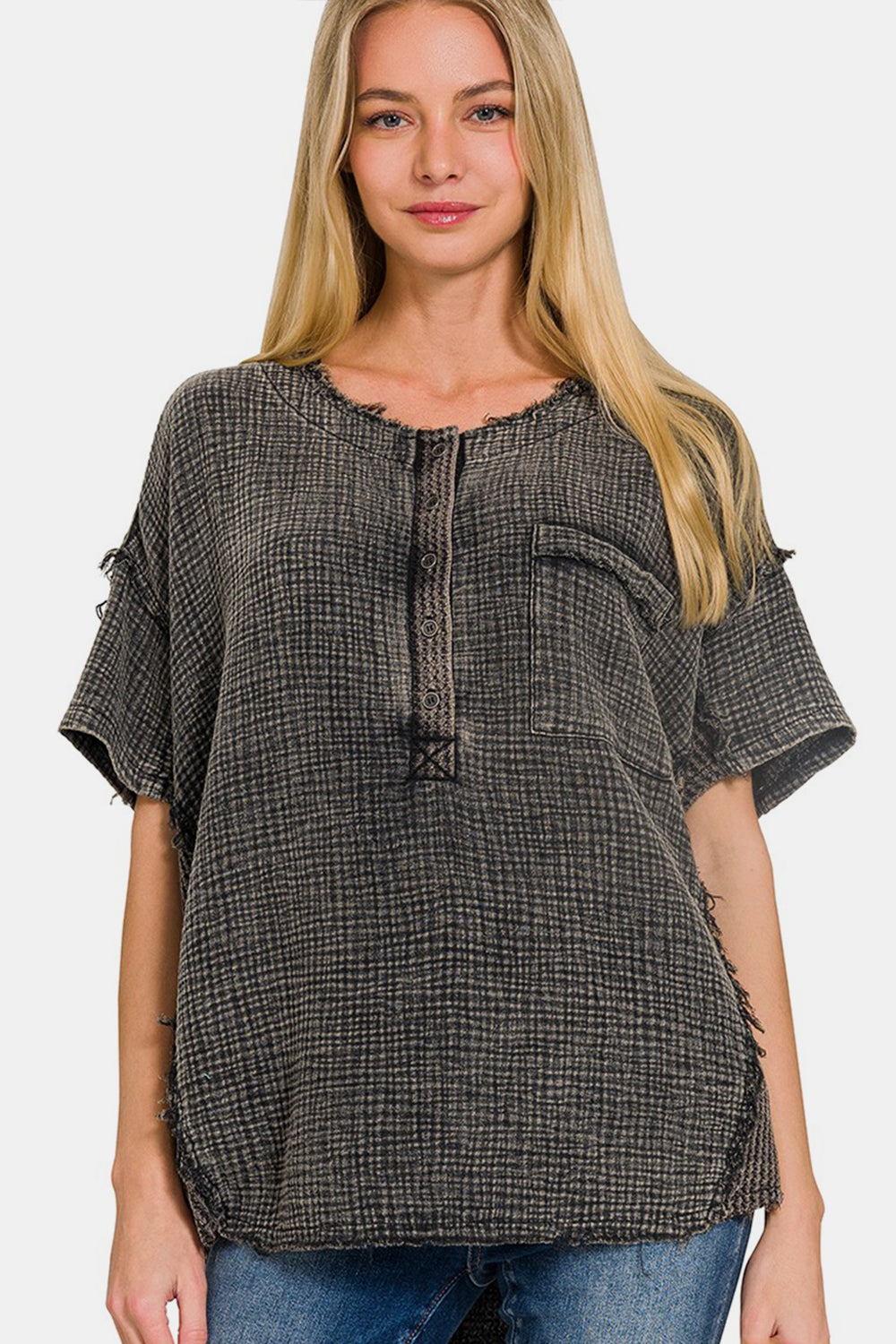 Edgy Basics Washed Texture Cotton Top