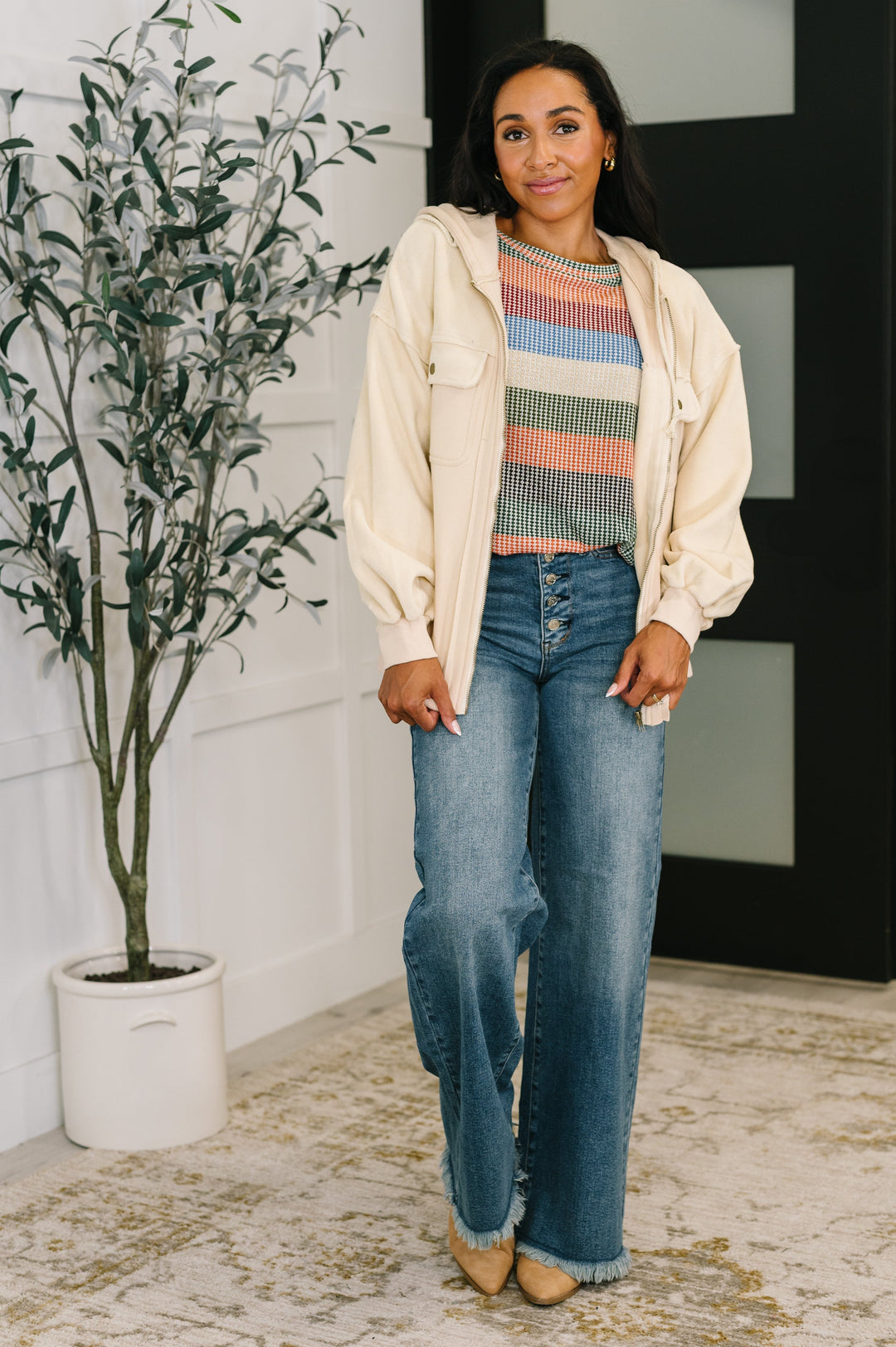 To Be Determined Drop Shoulder Top in Rust, Olive and Blue   Womens Joy & Country