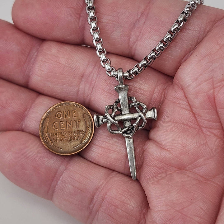 Rugged Elegance Crown of Thorns Nail Cross Necklace