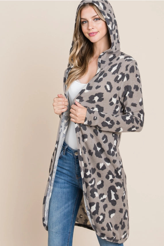 Cozy Days Animal-Print Hooded Cardigan