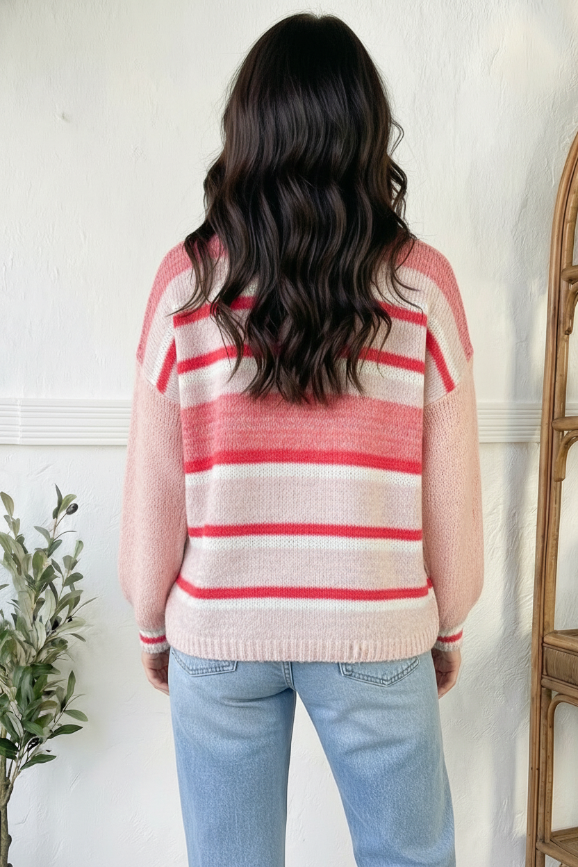 Cloud-Soft Pink Stripe Sweater