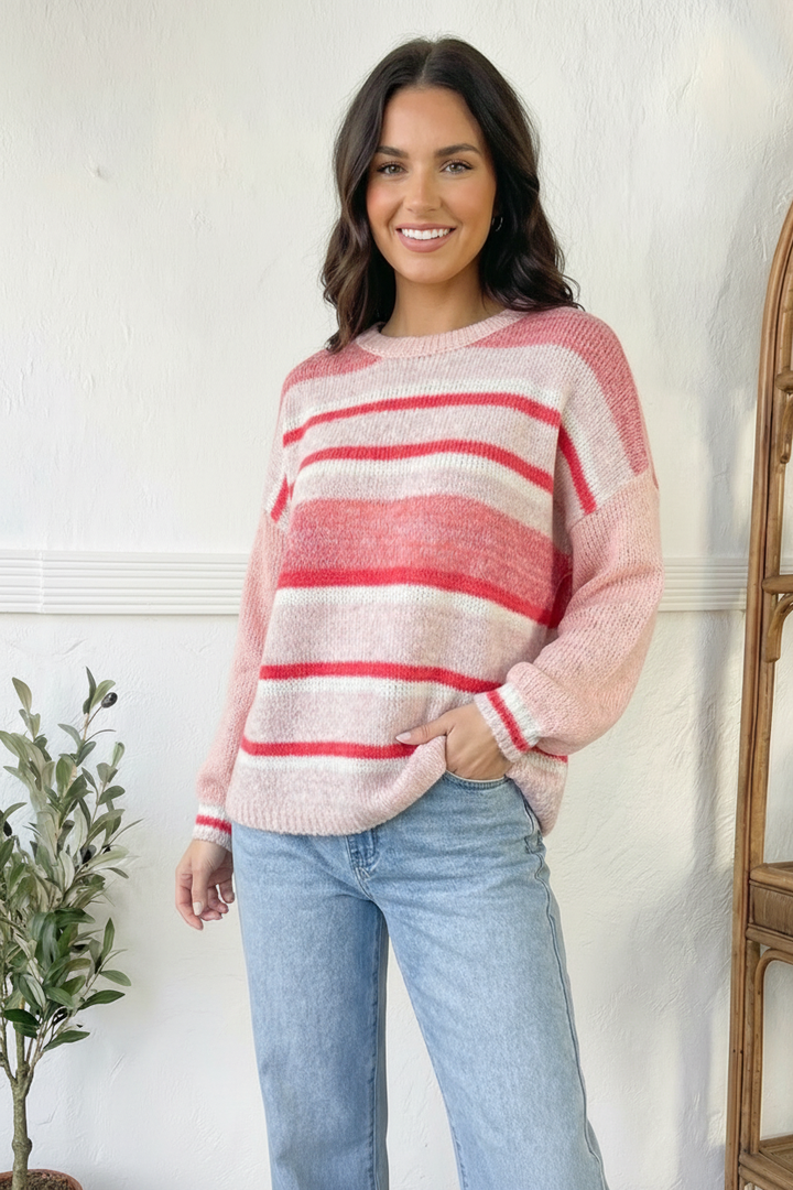 Cloud-Soft Pink Stripe Sweater