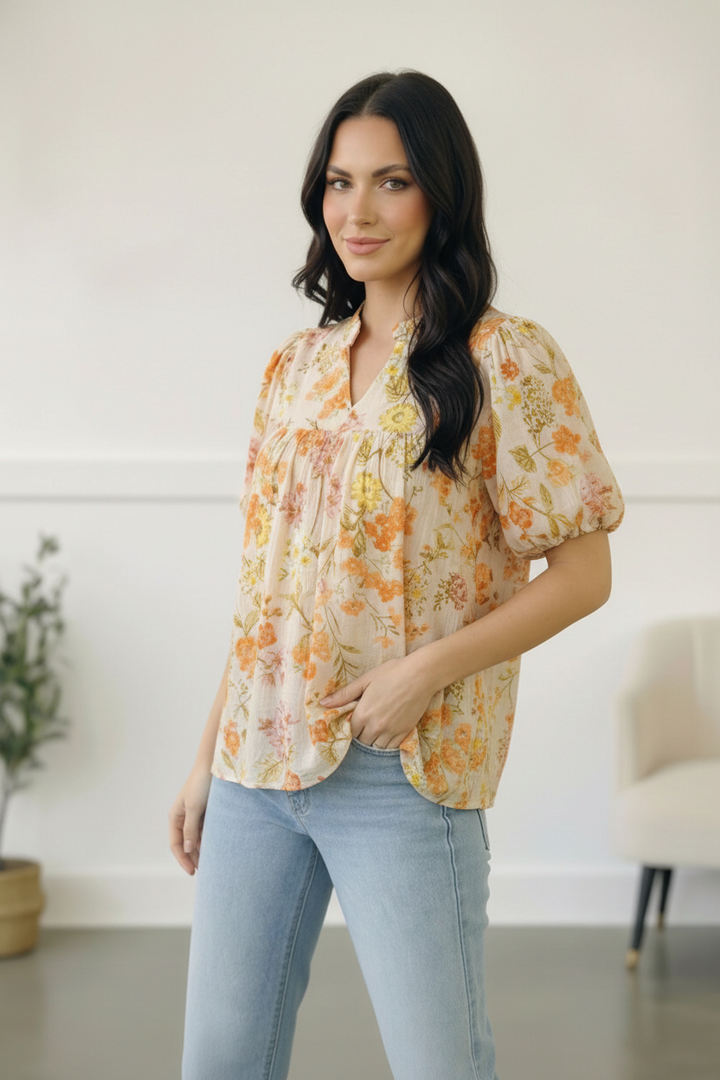 Sunlit Garden Notch Neck Blouse    Joy & Country