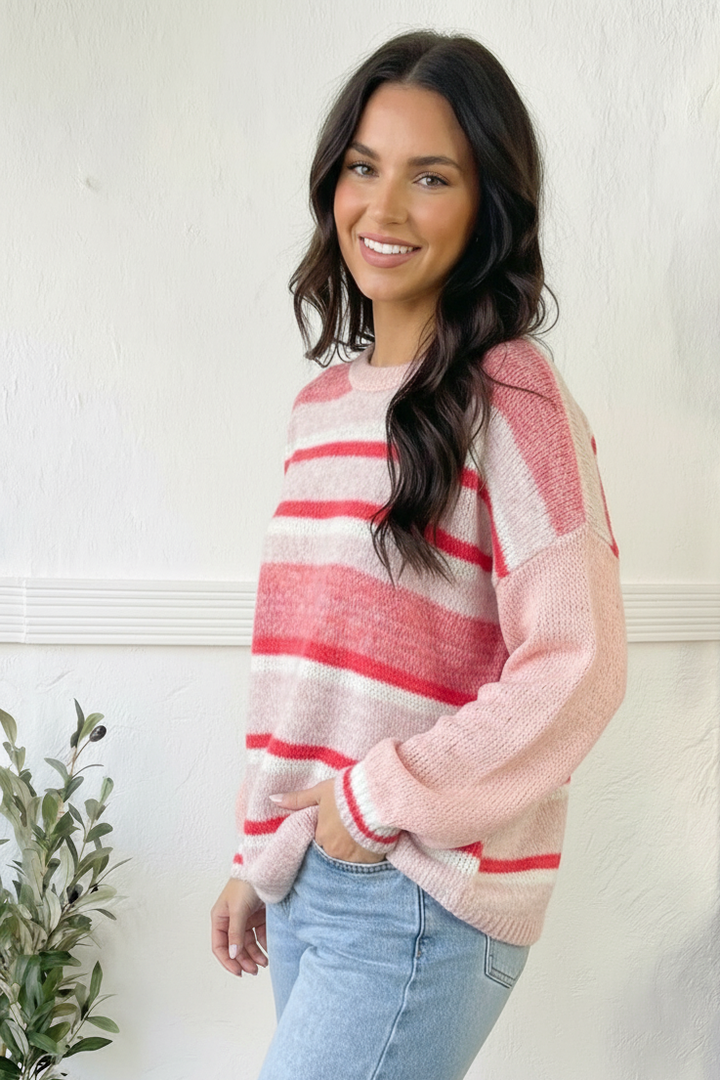 Cloud-Soft Pink Stripe Sweater
