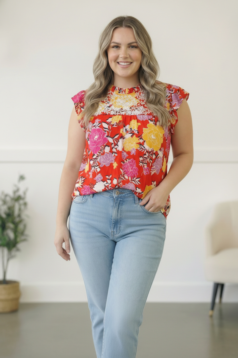 Floral at the Fiesta Flutter Top    Joy & Country