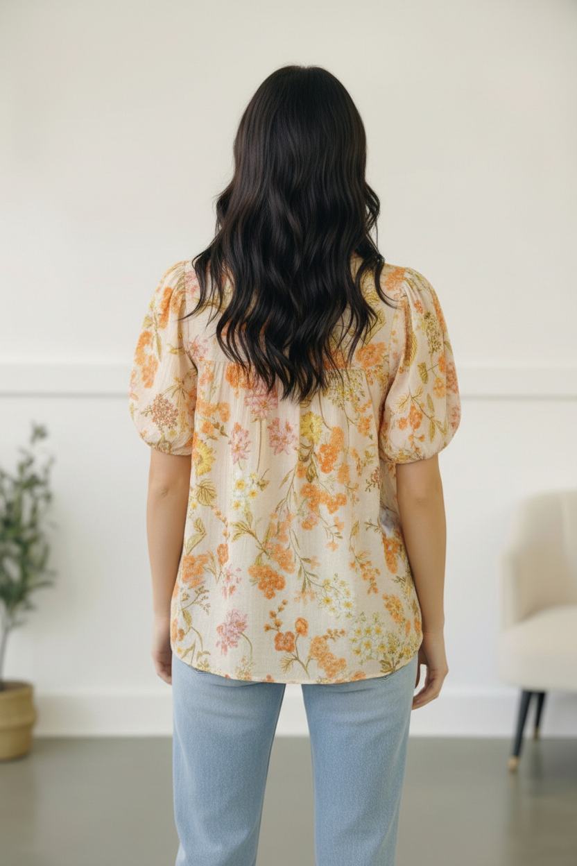 Sunlit Garden Notch Neck Blouse    Joy & Country