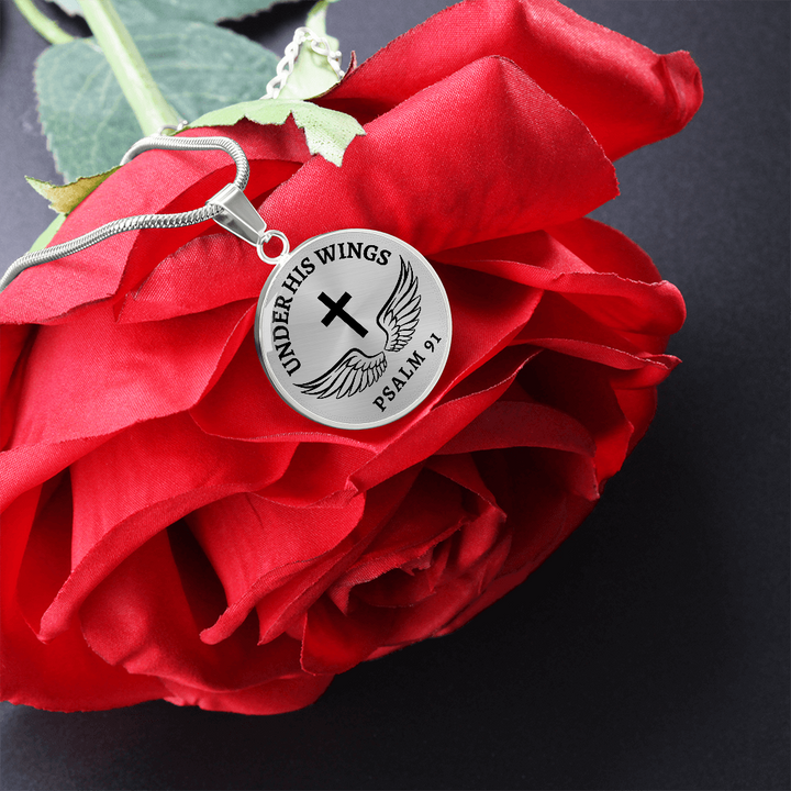 Under His Wings Psalm 91 - Stainless Steel Circle Necklace   Jewelry Joy & Country