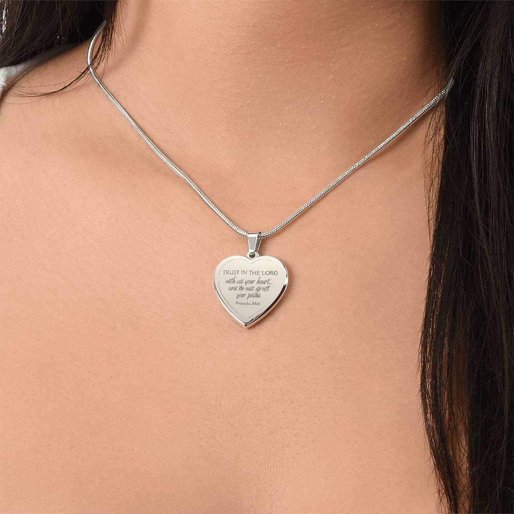 Trust In The Lord - Stainless Steel Heart Necklace - Engravable   Necklaces Joy & Country