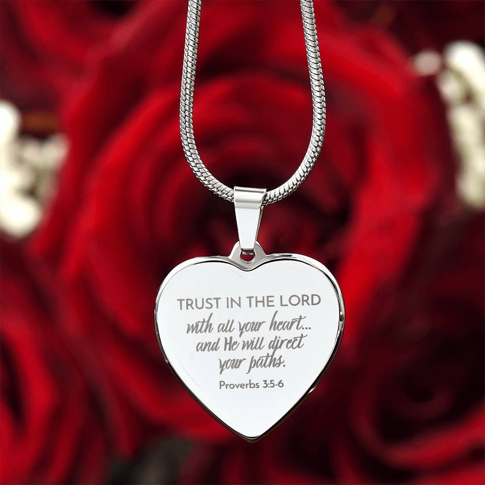 Trust In The Lord - Stainless Steel Heart Necklace - Engravable   Necklaces Joy & Country