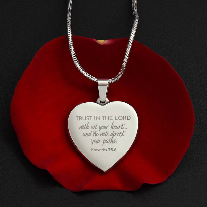 Trust In The Lord - Stainless Steel Heart Necklace - Engravable   Necklaces Joy & Country