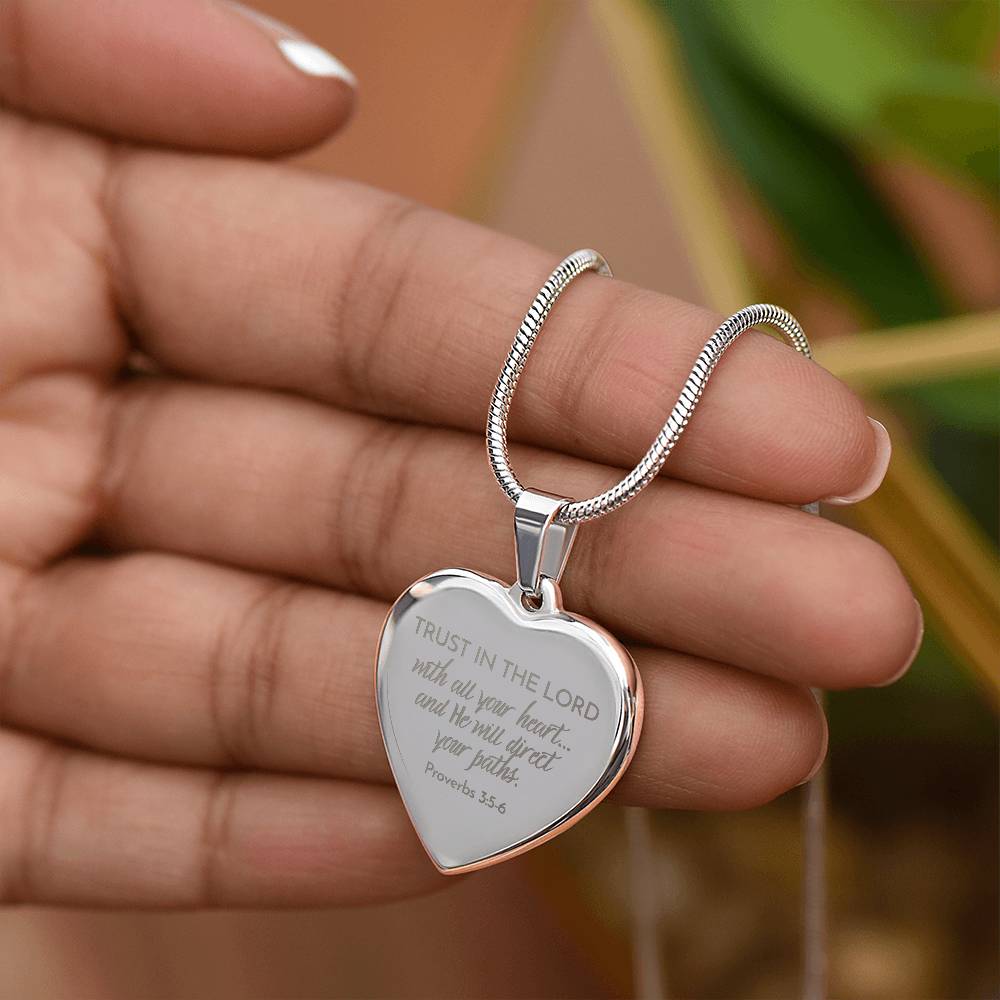 Trust In The Lord - Stainless Steel Heart Necklace - Engravable   Necklaces Joy & Country