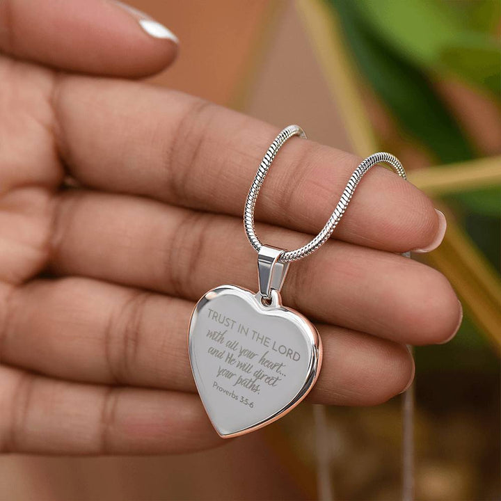 Trust In The Lord - Stainless Steel Heart Necklace - Engravable   Necklaces Joy & Country