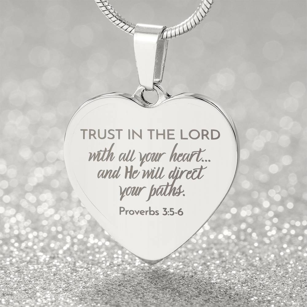 Trust In The Lord - Stainless Steel Heart Necklace - Engravable   Necklaces Joy & Country