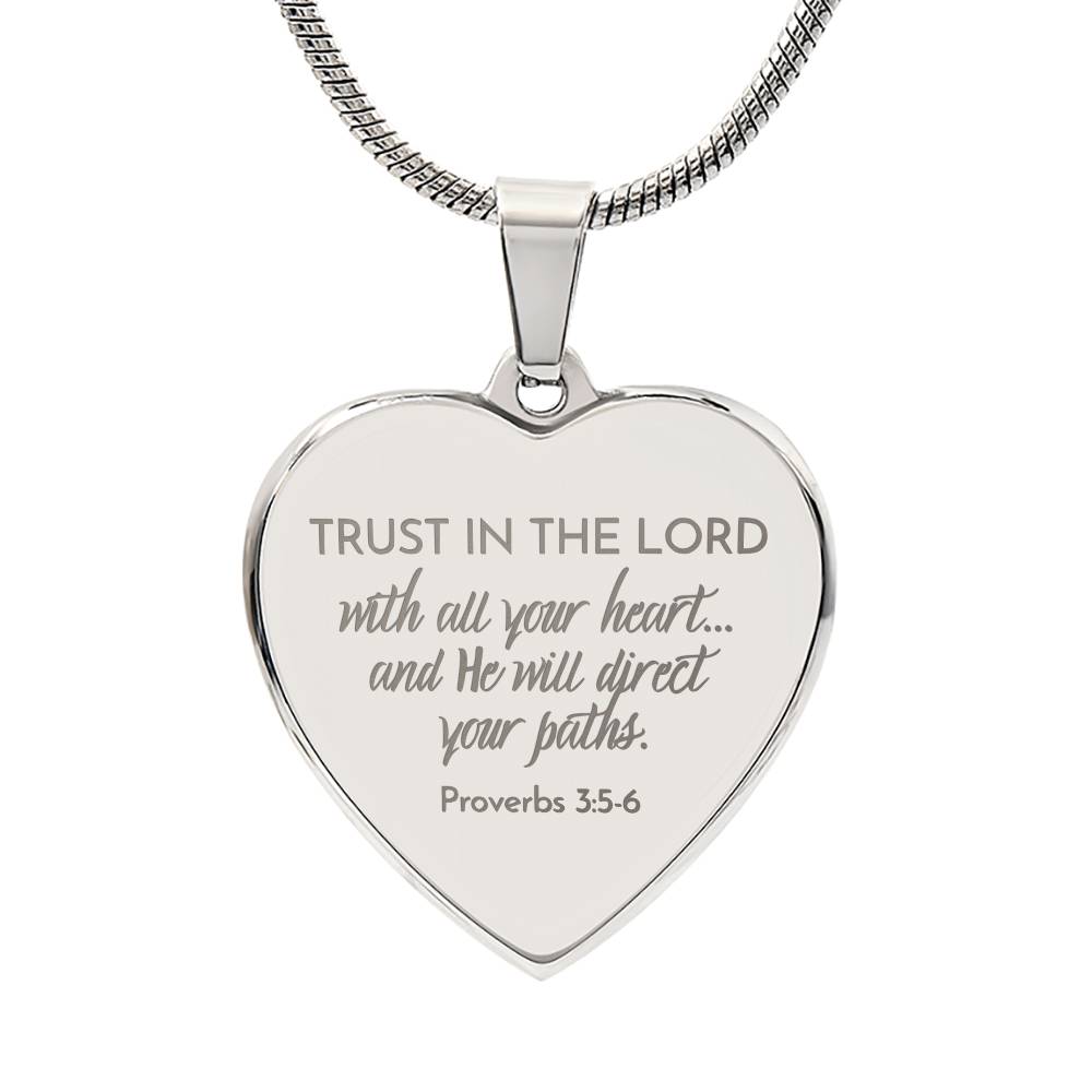 Trust In The Lord - Stainless Steel Heart Necklace - Engravable   Necklaces Joy & Country