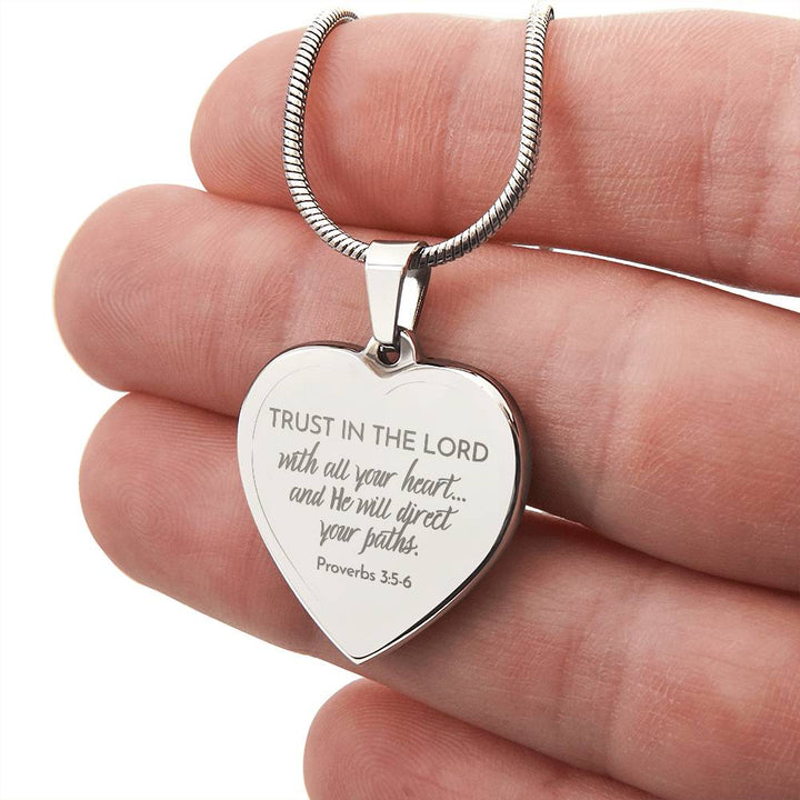 Trust In The Lord - Stainless Steel Heart Necklace - Engravable   Necklaces Joy & Country