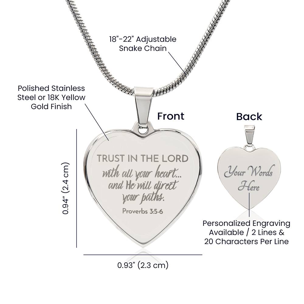 Trust In The Lord - Stainless Steel Heart Necklace - Engravable   Necklaces Joy & Country