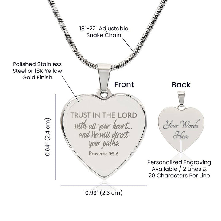 Trust In The Lord - Stainless Steel Heart Necklace - Engravable   Necklaces Joy & Country