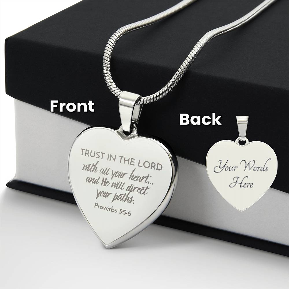 Trust In The Lord - Stainless Steel Heart Necklace - Engravable   Necklaces Joy & Country