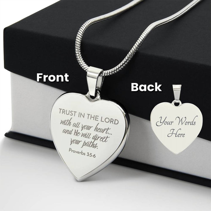 Trust In The Lord - Stainless Steel Heart Necklace - Engravable   Necklaces Joy & Country