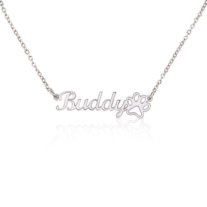 Personalized Name + Paw Print - Stainless Steel Necklace