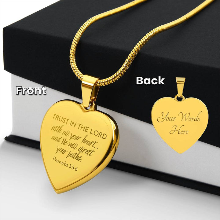 Trust In The Lord - Stainless Steel Heart Necklace - Engravable   Necklaces Joy & Country