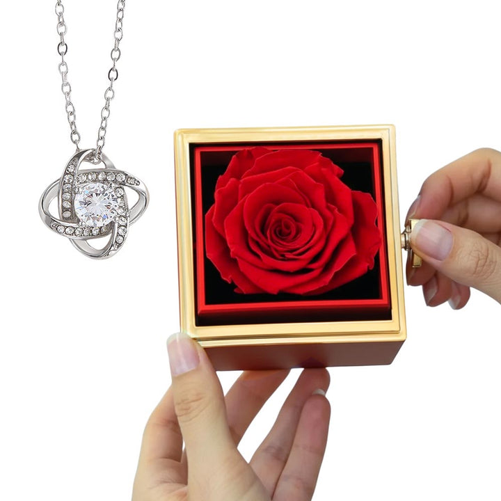 Unbreakable Bond Love Knot - Stainless Steel Necklace with Rotating Rose Gift Box   Necklaces Joy & Country