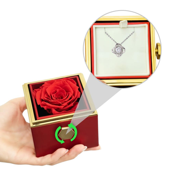 Unbreakable Bond Love Knot - Stainless Steel Necklace with Rotating Rose Gift Box