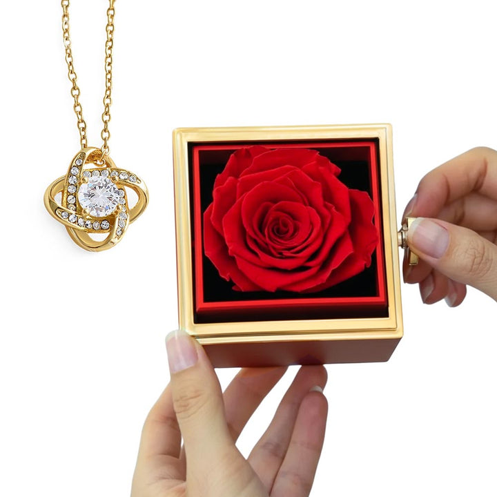 Unbreakable Bond Love Knot - Stainless Steel Necklace with Rotating Rose Gift Box   Necklaces Joy & Country