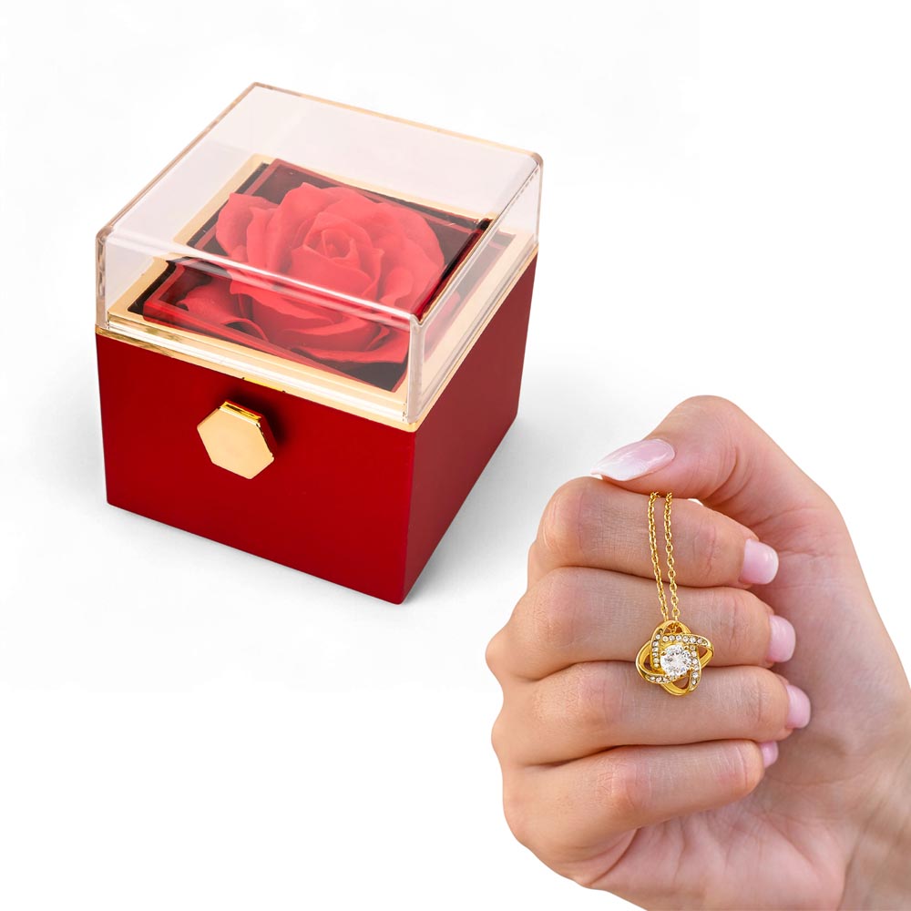 Unbreakable Bond Love Knot - Stainless Steel Necklace with Rotating Rose Gift Box