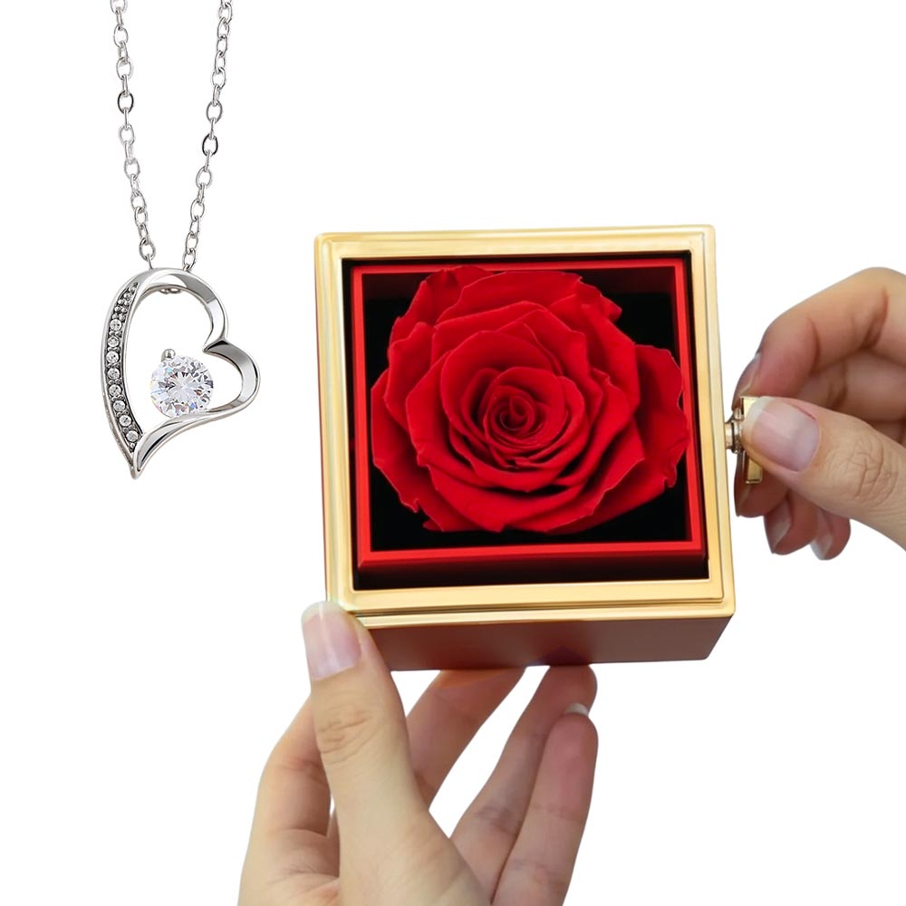 In My Heart - Stainless Steel Heart Necklace W/ Rotating Rose Gift Box