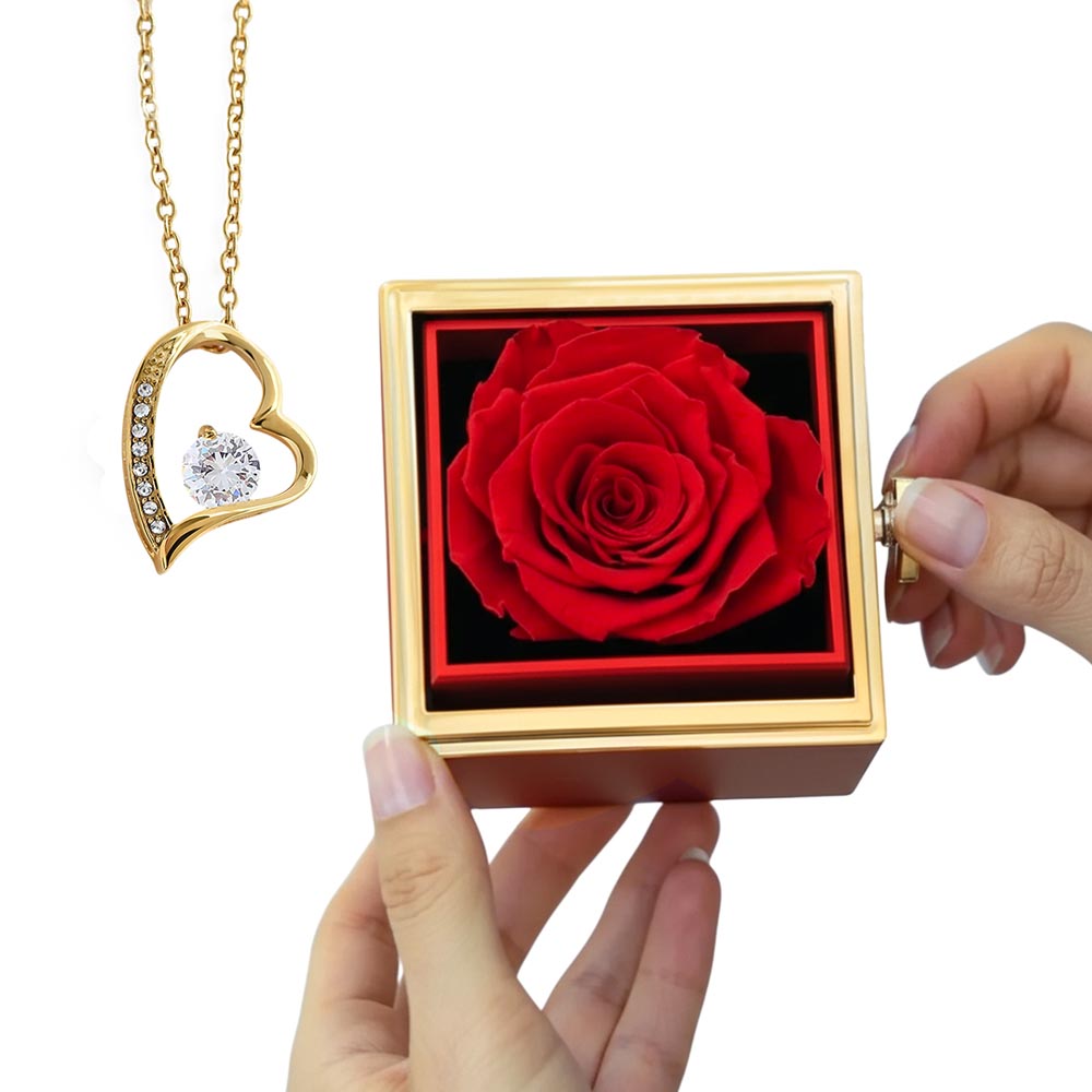 In My Heart - Stainless Steel Heart Necklace W/ Rotating Rose Gift Box