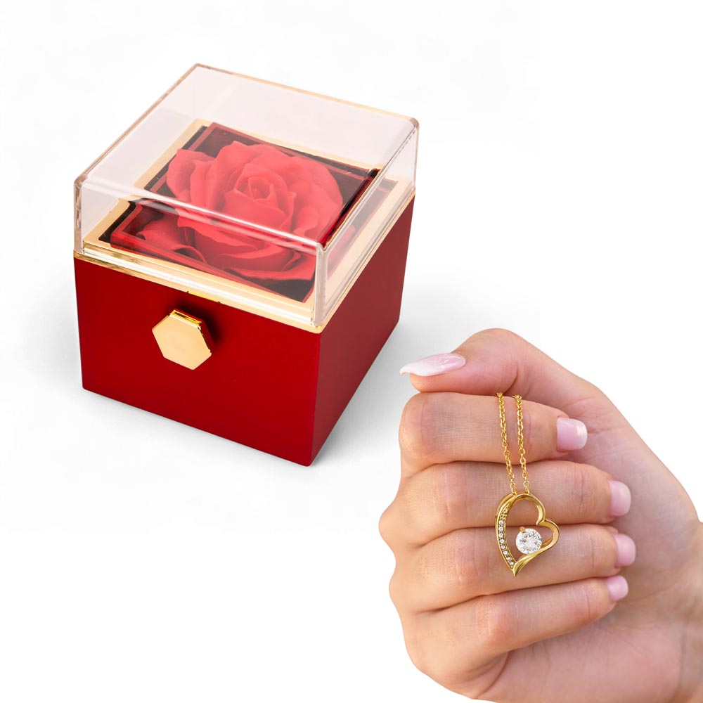 In My Heart - Stainless Steel Heart Necklace W/ Rotating Rose Gift Box