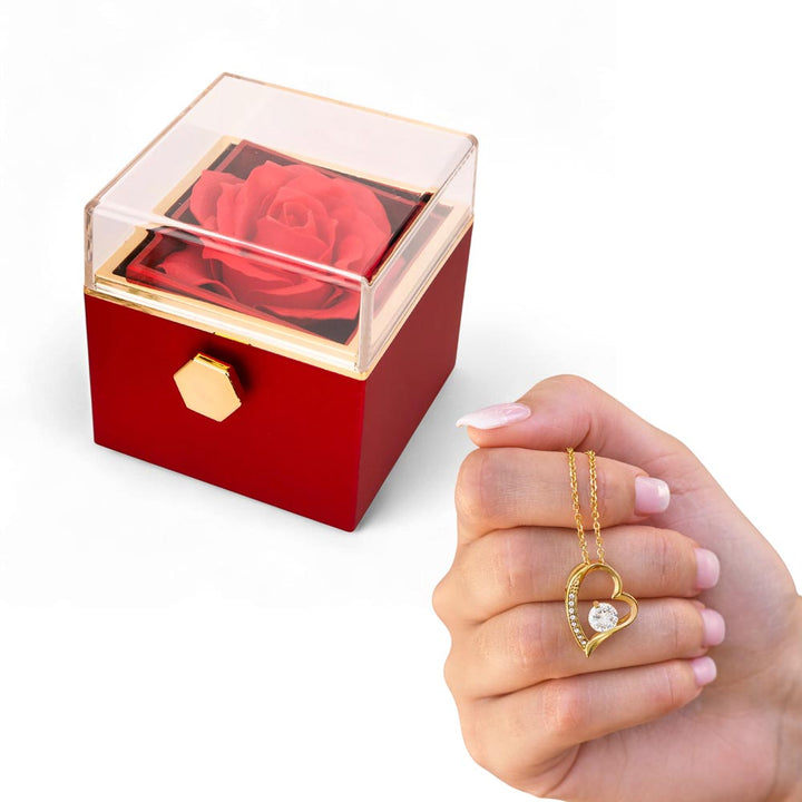 In My Heart - Stainless Steel Heart Necklace W/ Rotating Rose Gift Box