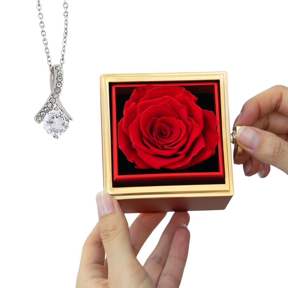Timeless Beauty - Stainless Steel Necklace w/ Rotating Rose Gift Box