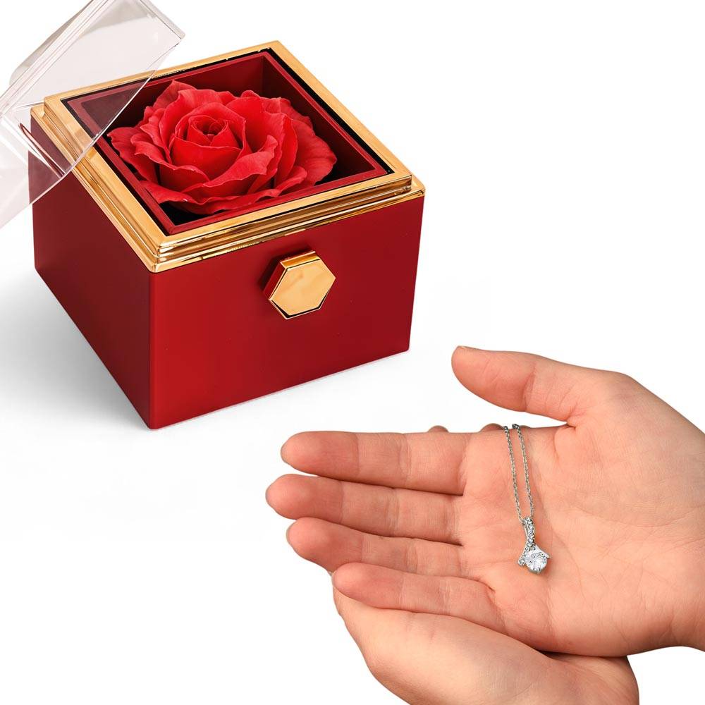 Timeless Beauty - Stainless Steel Necklace w/ Rotating Rose Gift Box