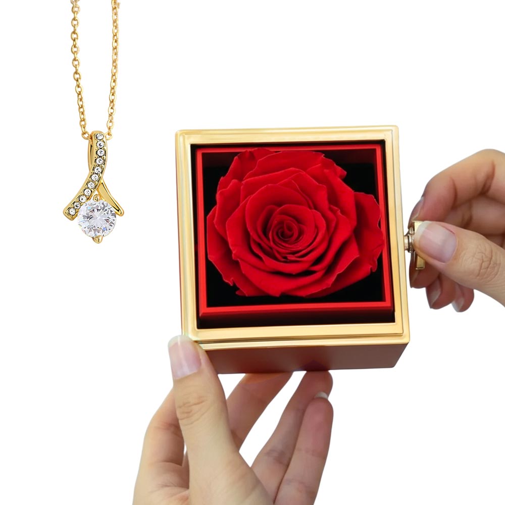 Timeless Beauty - Stainless Steel Necklace w/ Rotating Rose Gift Box