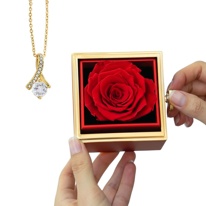 Timeless Beauty - Stainless Steel Necklace w/ Rotating Rose Gift Box