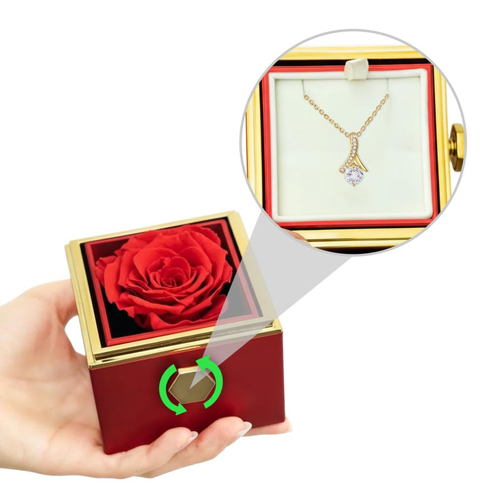 Timeless Beauty - Stainless Steel Necklace w/ Rotating Rose Gift Box
